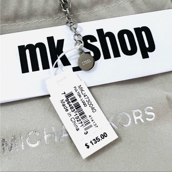 Michael Kors Fulton Logo Bracelet Silver Steel Chain Crystals - Picture 6 of 9